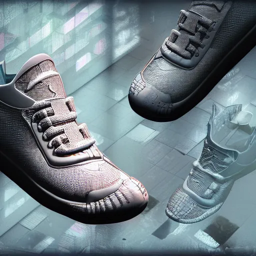 Prompt: extremely detailed realistic digital art render of a ciberpunk mayan sneakers by James Jean y craig mullins product shot view in studio render in unreal engine, ArtStation, CGSociety