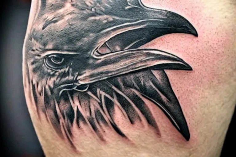 Image similar to highly detailed tattoo of a crow man