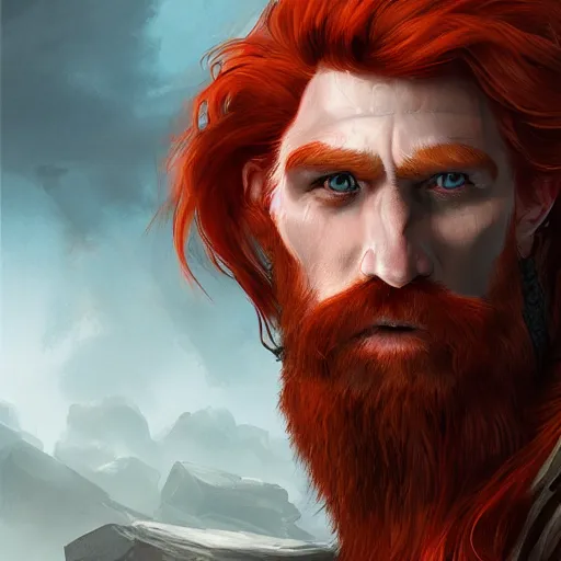 Prompt: a highly detailed portrait of a massive epic fantasy giant red haired man concept art