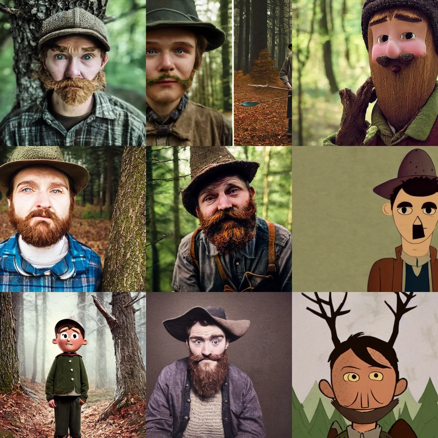 Prompt: portrait photo still of real life woodsman from over the garden wall, played by a human actor in the new, live drama series