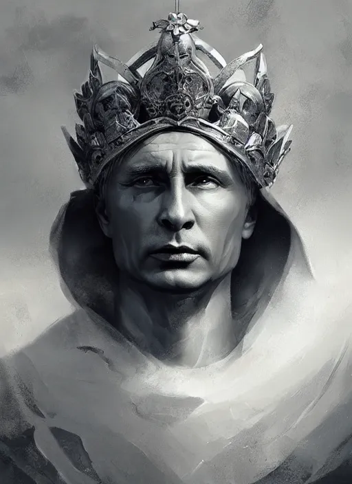 Image similar to vladimir putin as a magnificent beautiful greek god in a giant crown by greg rutkowski