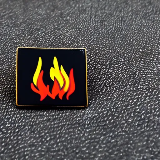 Image similar to a square enamel pin of a fire flames blaze label, smooth curves, behance