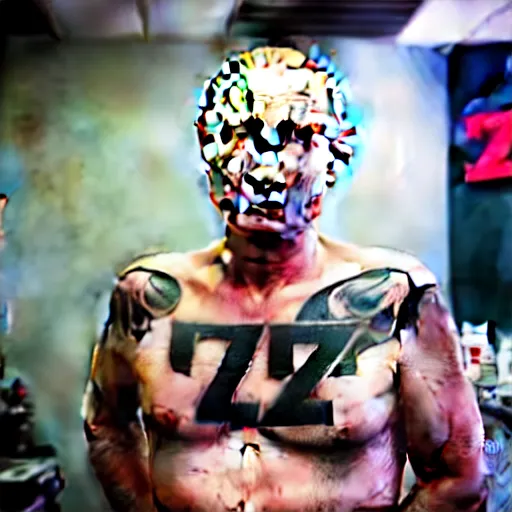 Image similar to putin at a tattoo shop. had a single tattoo of the letter z on his chest. canon eos r 3, f / 1. 4, iso 2 0 0, 1 / 1 6 0 s, 8 k, raw.