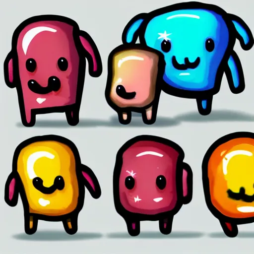 Prompt: trending on art station, cute jelly bean creatures cartoon,