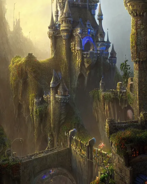 Courtyard of an Enormous Fantasy Castle, illustration of Castle