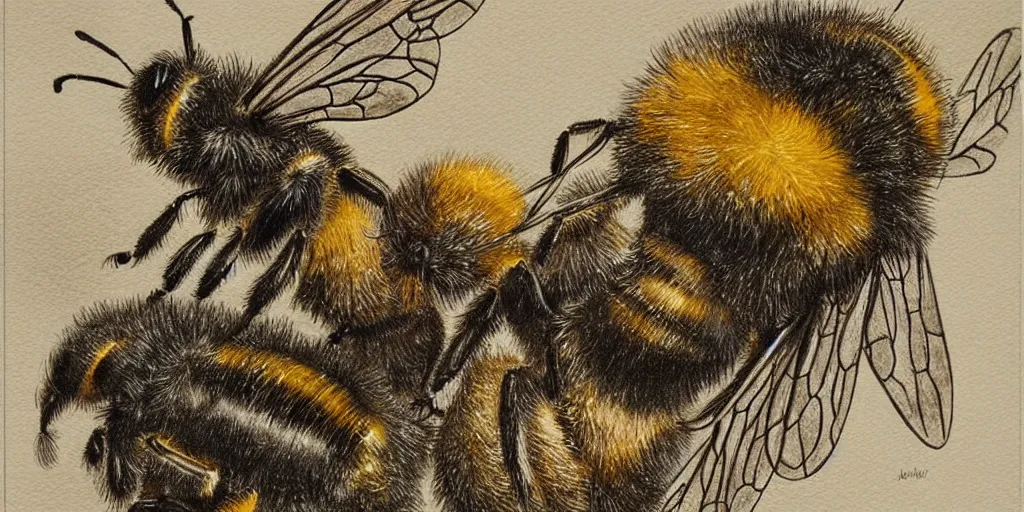 Prompt: Bee watercolour, Gustave Doré art, Trending on artstation.