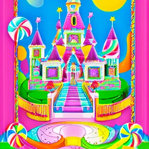 Prompt: candyland castle symmetry by lisa frank