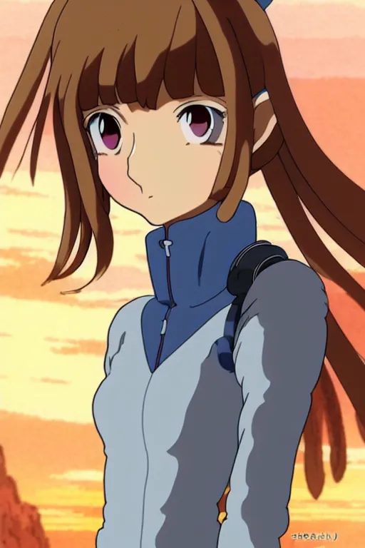 Prompt: anime art full body portrait character nausicaa concept art, anime key visual of elegant young female, short brown hair and large eyes, finely detailed perfect face delicate features directed gaze, sunset in a valley, trending on pixiv fanbox, studio ghibli, extremely high quality artwork by kushart krenz cute sparkling eyes hayao miyazaki