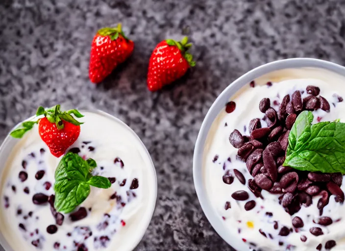 Image similar to dslr food photograph of black bean yogurt parfait, 8 5 mm f 1. 8