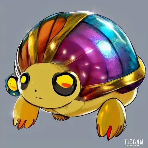 Image similar to A pokemon that looks like A Tangguan snail with multi-colored gemstones on the raised part of the shell，Trending on art station. Unreal engine.