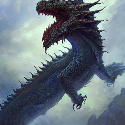 Image similar to low angle shot of a Dragon by chen rong, intricate, elegant, highly detailed, centered, digital painting, artstation, concept art, smooth, sharp focus, illustration, artgerm, Tomasz Alen Kopera, Peter Mohrbacher donato giancola, Joseph Christian Leyendecker, WLOP, Boris Vallejo, Bernat Martorell style,