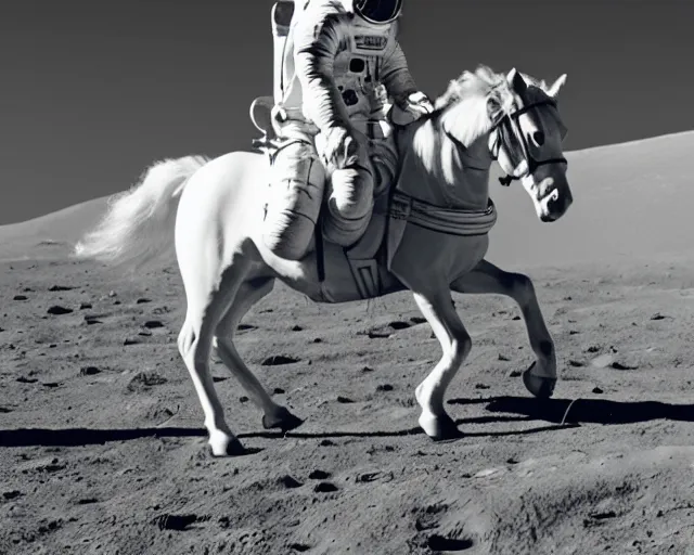 Image similar to photograph of an astronaut riding a white horse on the moon