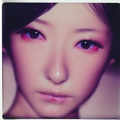 Image similar to polaroid of hyper real anime girl face shot cute by Tarkovsky