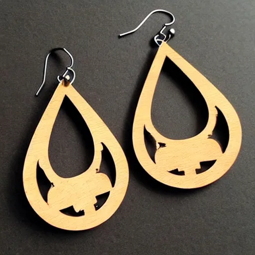 Image similar to 2 d wood lasercut earrings, mystical symbols, 8 k, hd, trending on amazon on artstation, trending on deviantart, trending on etsy, epic digital art