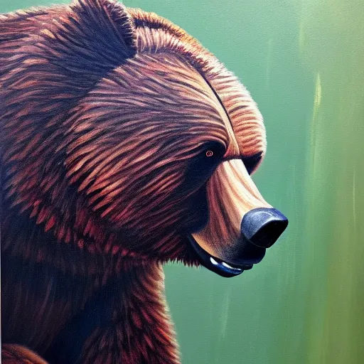 Prompt: a painting of an incredibly buff bear with massive muscles 4 k, high resolution, still, landscape, hd, dslr, hyper realistic, body builder, mr universe