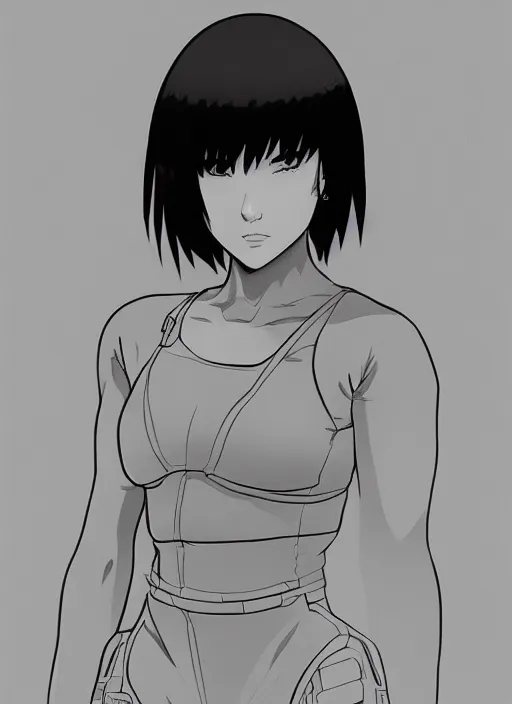 Image similar to digital pen lineart sketch of a motoko kusanagi, by gnomon, by ilya kuvshinov, trending on pixiv fanbox