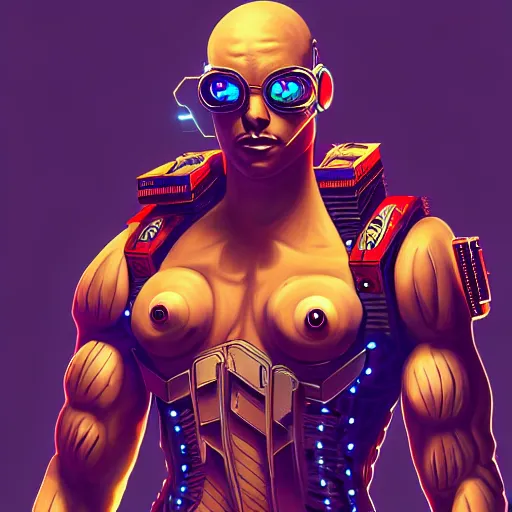 Image similar to cyberpunk anfas pepe, artstation, marvel, hyper detailed, muscles, transformers