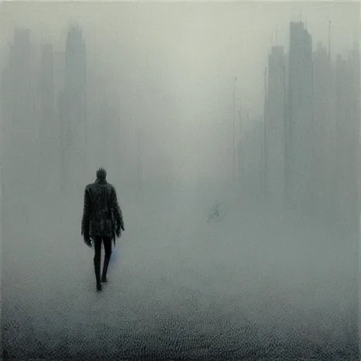 Image similar to survivor walking through apocalyptic new york wasteland, highly detailed beksinski art