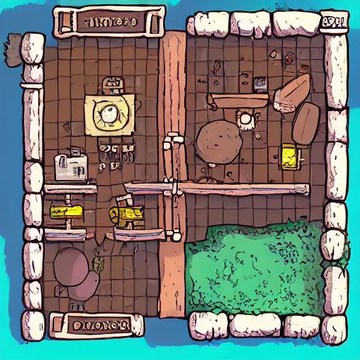 Image similar to A 520x520 detailed vector art presenting an aerial view of a cartoonish tavern by dungeondraft, Patreon content, containing tables and walls, HD, straigth lines, vector, grid, dnd map , map patreon, fantasy maps, foundry vtt, fantasy grounds, aerial view ,dungeondraft , tabletop, inkarnate, dugeondraft, roll20