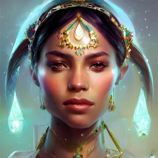 Image similar to a beautiful portrait of a jewel goddess by greg rutkowski and raymond swanland, trending on artstation, ultra realistic digital art