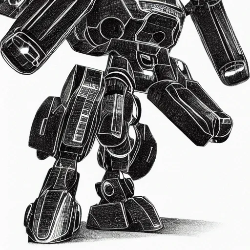 Prompt: an intricate pencil drawing of a giant anime robot with rounded and circular parts