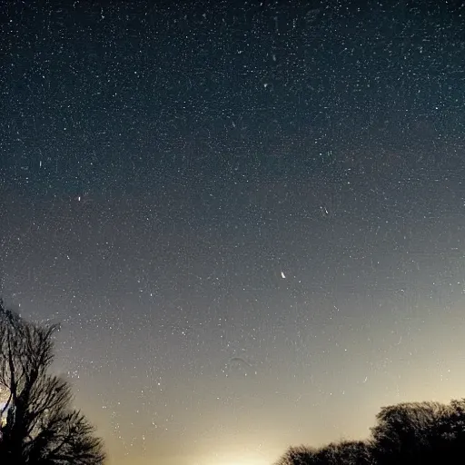 Image similar to beautiful landscape at night with andromeda clearly visible in the sky, highly detailed, sharp focus