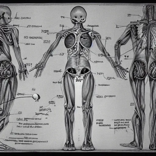 Prompt: anatomical drawing of an alien creature, with organs labeled