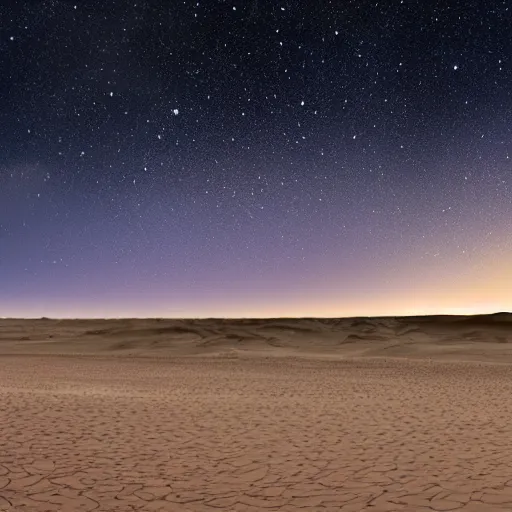 Image similar to twin stars above alien desert landscape, moody