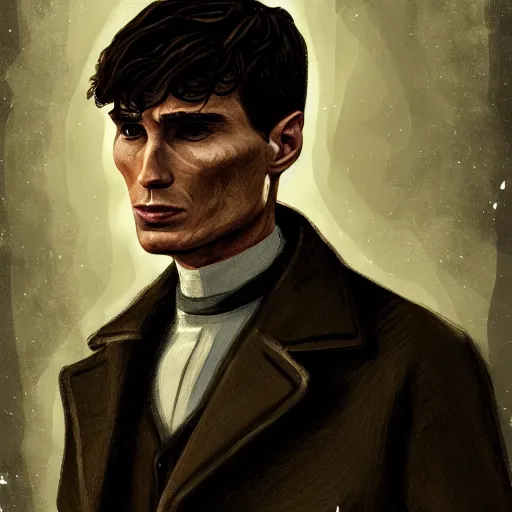 Image similar to Thomas Shelby cillian murphy standing in atlantis, digital painting, illustration, highly detailed, artstation