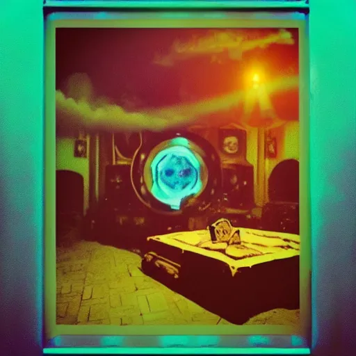 Prompt: “live action scooby doo” cursed vapor-wave highly symbolic room used for Esoteric ritual Golden Dawn 33rd degree highly detailed studio award winning cinematography Polaroid photograph