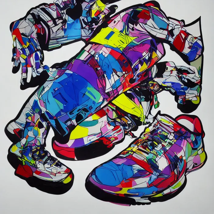 Image similar to futuristic sneakers in jeff koons hip hop bauhaus style, highly detailed, hyper realistic, art by todd mcfarlane