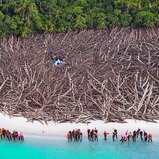 Image similar to aerial hd photograph of a crowd of sentinelese tribe from the andaman and nicobar islands looking into camera