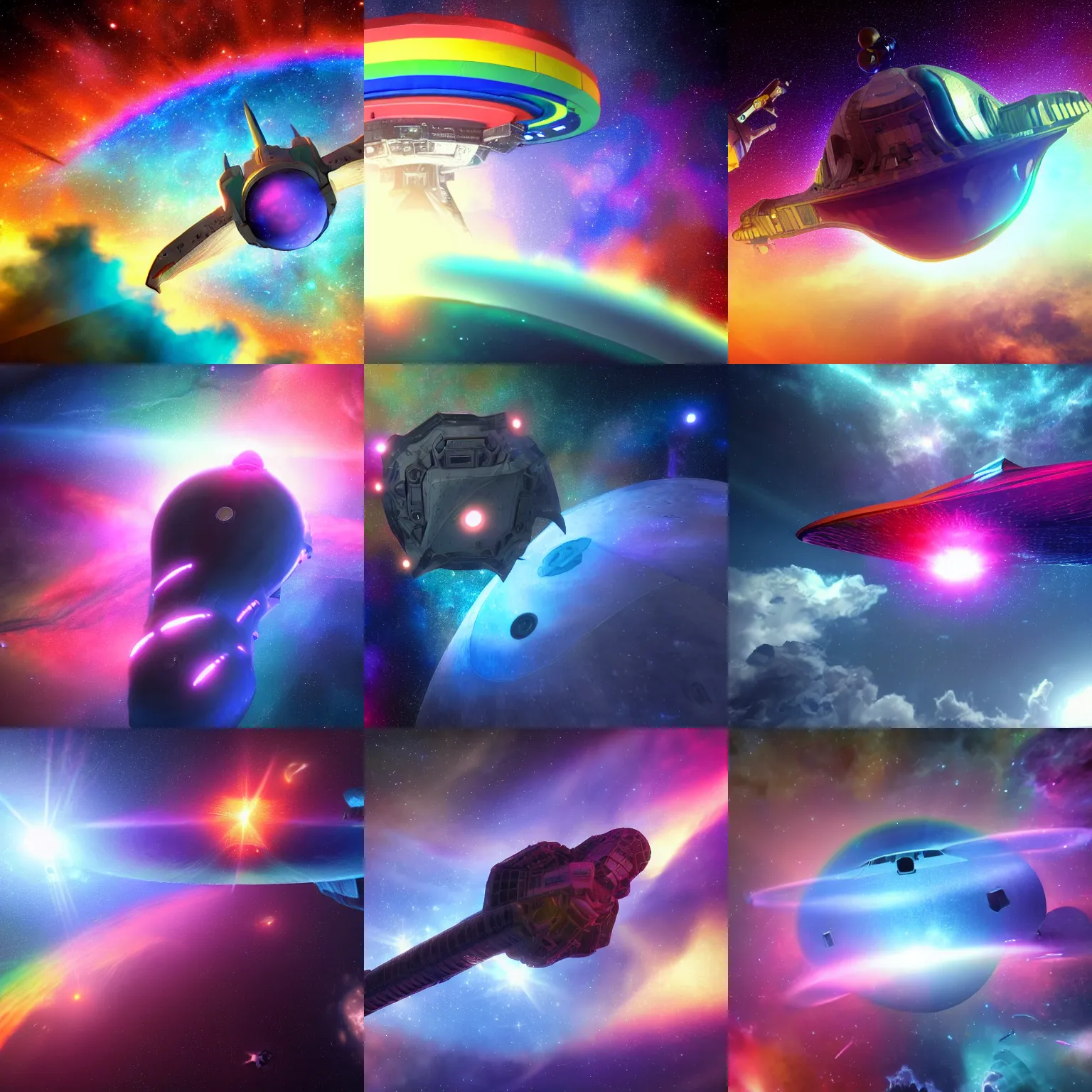 Prompt: A spaceship exploring a giant gay lgbt nebula, surreal photorealistic unreal engine high definition 3d rendering trending on artstation. The nebula is gay and has dragons swimming around in it