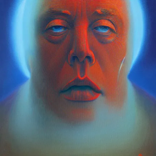 Image similar to god emperor elon musk as a zdzisław beksinski painting