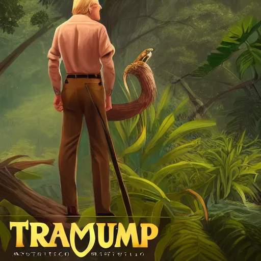 Prompt: handsome donald trump in amazon rainforest, dnd character, background focus, fantasy, magic, realistic textured skin, clear clean, by lya kushinov, avetetsuya studios, alexandra fomina artstation, by makoto shinkai, digital 2 d, matte painting