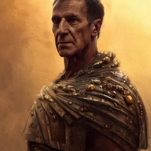 Prompt: a dramatic epic ethereal portrait of Julius Caesar, full body with dynamic pose, male, detailed face, cinematic lighting, highly detailed oil on canvas painting by Greg Rutkowski, winning-award digital art trending on Artstation H 1024 W 832