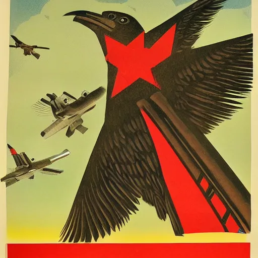 Image similar to soviet propaganda poster depicting a dromaius novaehollandiae in military uniform