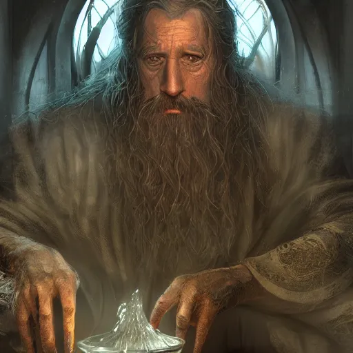 Prompt: middle age wizard using water magic, middle age living room, dramatic lighting, cinematic, establishing shot, extremly high detail, photorealistic, cinematic lighting, post processed, concept art, artstation, matte painting, style by greg rutkowsky