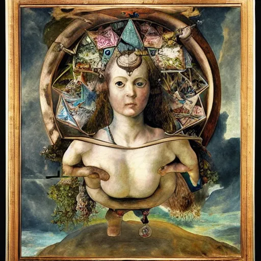 Image similar to goddess of complex mathematical equations inspired by bosch, goya, courbet. mathematical paradise, detailed beautiful animals, esoteric equation heaven, detailed beautiful plants, 3 d platonic solids, elegant intricate diagrams, beautiful equations, oil paint, pen and ink, color, hyperrealistic, on loan from louvre, masterpiece