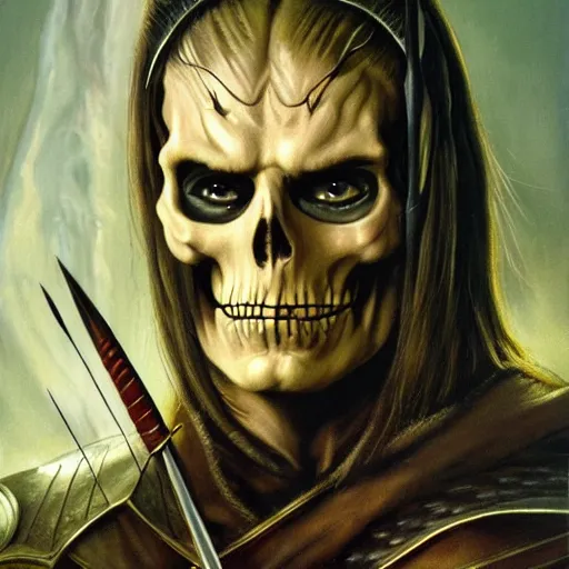 Prompt: ultra realistic portrait painting of skeletor as legolas, art by frank frazetta, 4 k, ultra realistic, highly detailed, epic lighting