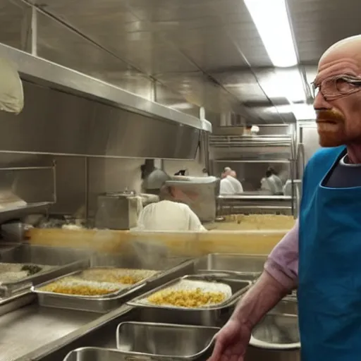 Image similar to walter white in a soup kitchen