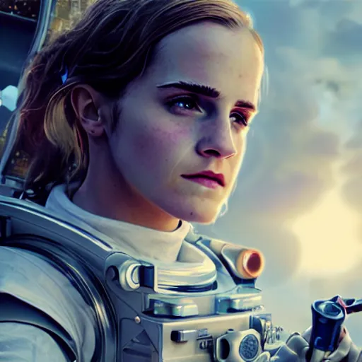 Prompt: highly detailed vfx of emma watson as astronaut, stephen bliss, unreal engine, chrome reflect, tom bagshaw, alphonse mucha, global illumination, detailed and intricate environment