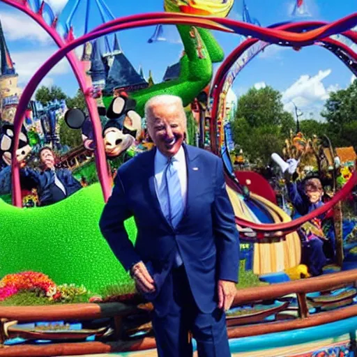 Image similar to “ joe biden having the time of his life on the small world ride at disney world ”