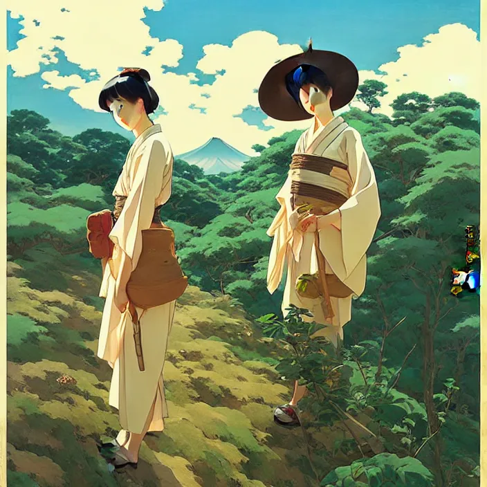 Image similar to japanese countryside, in the style of studio ghibli, j. c. leyendecker, greg rutkowski, artem