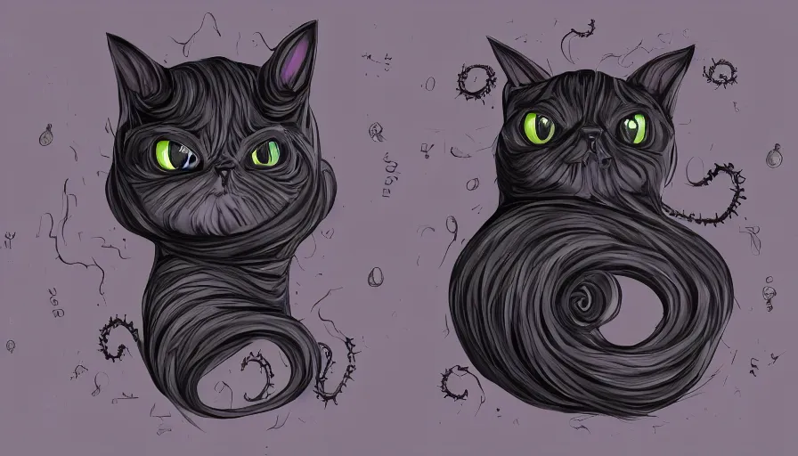 Prompt: a digital art close up portrait of black slime cat character desig, lovecraftian black liquid black oil, ink cat character sheet, 4 k, cartoon art, stickers illustrations, beautiful avatar pictures