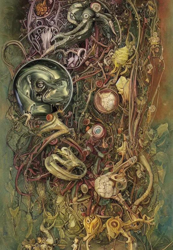 Image similar to simplicity, simple, elegant, colorful muscular robot, botany, orchids, radiating, mandala, psychedelic, garden environment, dappled sun, wolf skulls, by h. r. giger and esao andrews and maria sibylla merian eugene delacroix, gustave dore, thomas moran, pop art, biomechanical xenomorph, art nouveau, cheerful