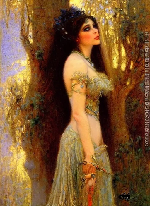 Image similar to vertical prtrait of a gothic princess. by gaston bussiere