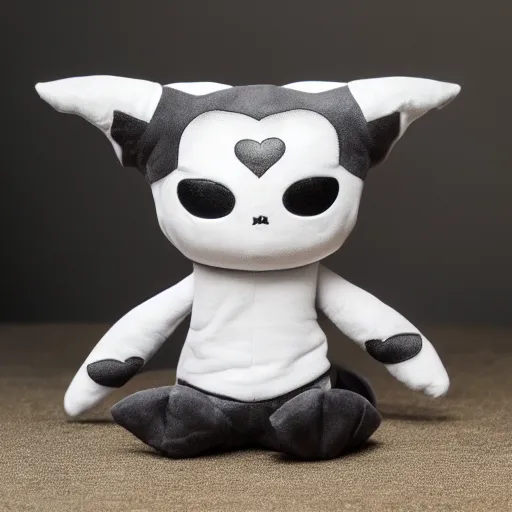 Prompt: cute fumo chibi plush steel imp, black and white with little hearts, soft shadow, vray