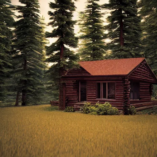 Image similar to a cabin in the woods, octane render