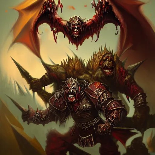 Image similar to Vampire counts fight Ogre kingdoms, warhammer fantasy, high fantasy, detailed, artstation, oil painting, illustration